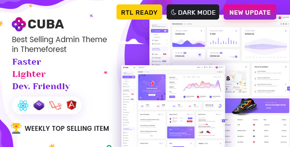 Cuba- Tailwind, Bootstrap, React, Angular, Vue, Nuxt, Next Js, Net, Laravel Admin Dashboard Template