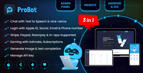 ProBot AI - Admob | Subscription InApp Using OpenAI Chat, Writing Assistant & Image Generator