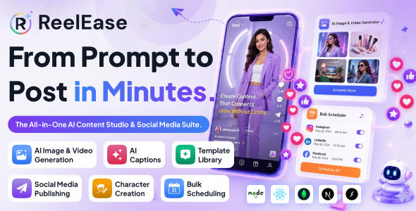 Reelease | AI Social Media Management & Marketing SaaS Platform Node.js Script