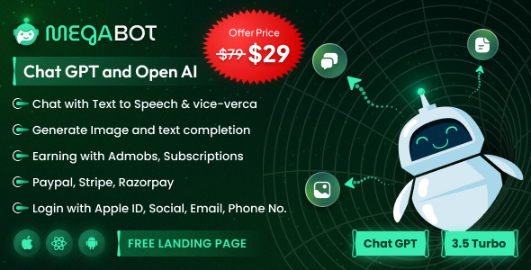 Megabot AI - React Native Using Open AI | Admob | Subscription | Chat, Writing & Image Generator