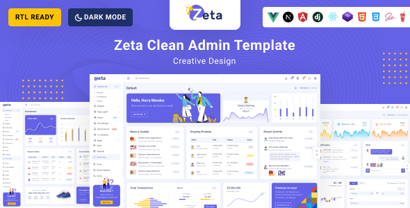 Zeta - Next Js , React js , Vue Js, Angular 21 , Django, Bootstrap 5 HTML Admin & Dashboard Template