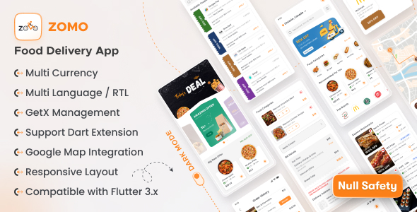 Online Organic Food Delivery & Grocery Market Flutter App UI Kit - Zomo